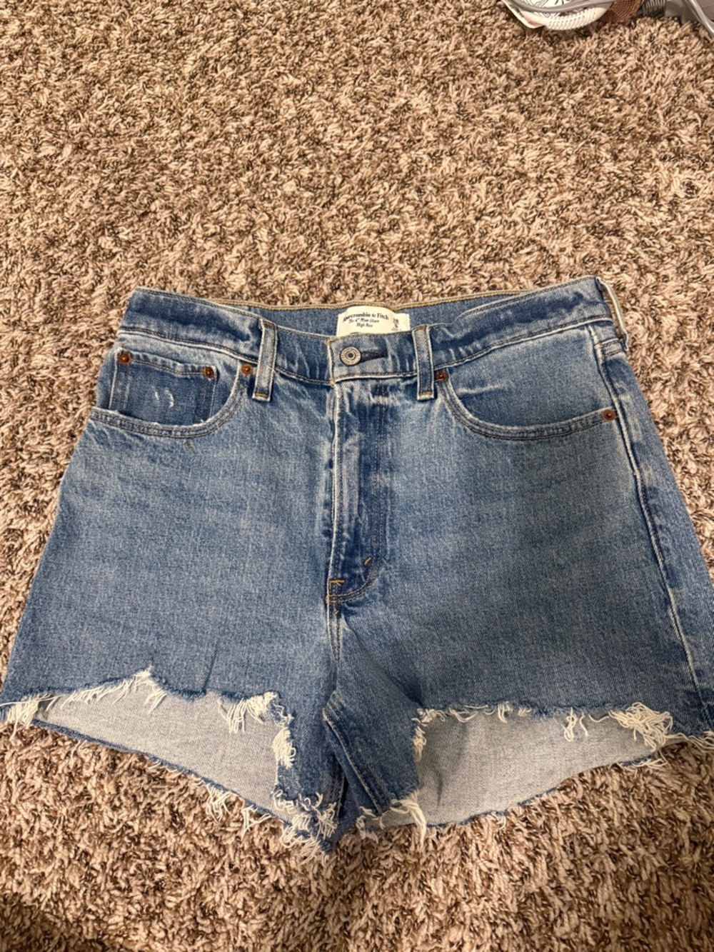 Abercrombie & Fitch Light Blue Distressed High-Rise Jean Shorts